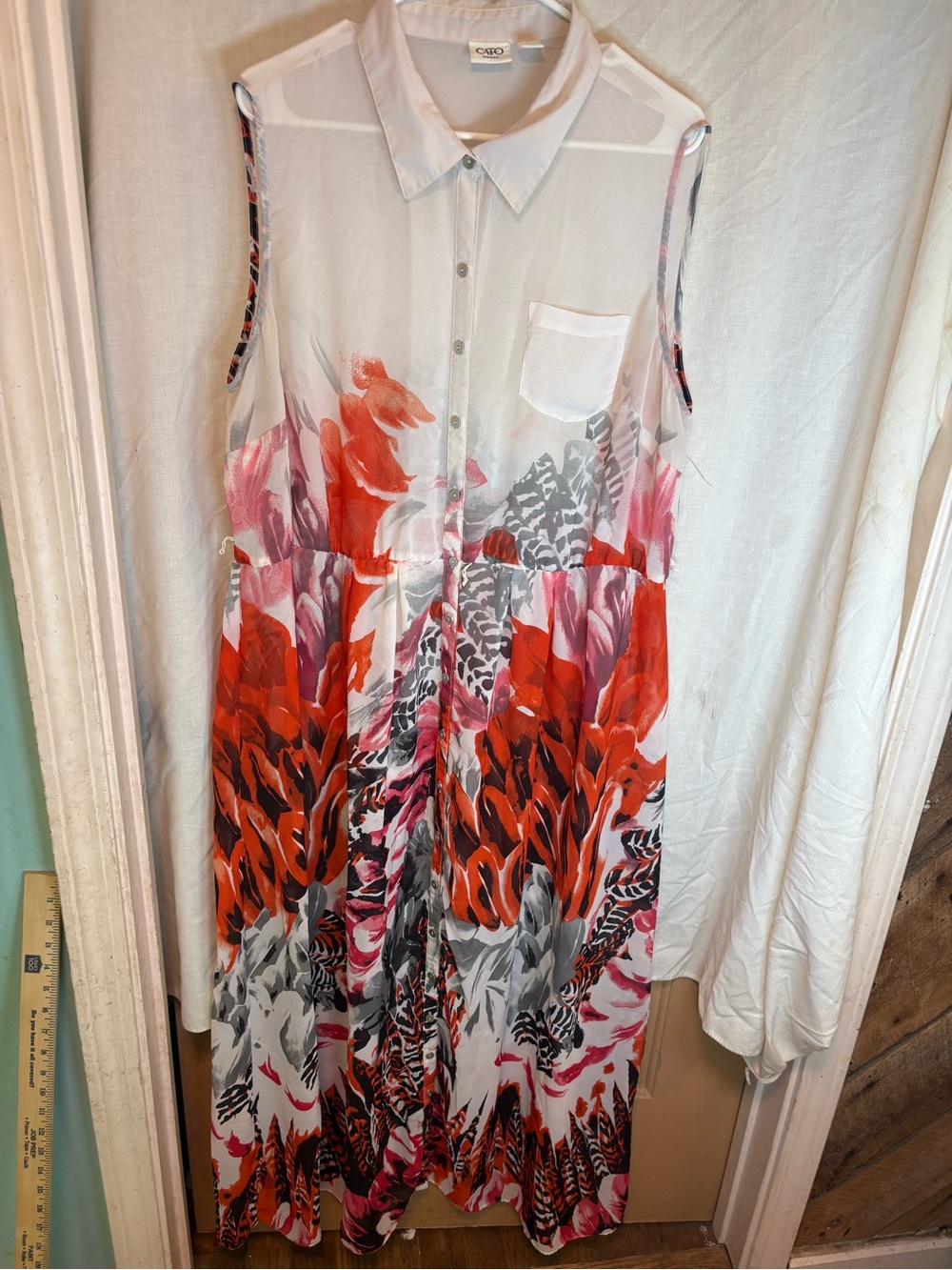 Cato White Sheer Sleeveless Shirt Dress Watercolor Floral pattern Women’s 24W